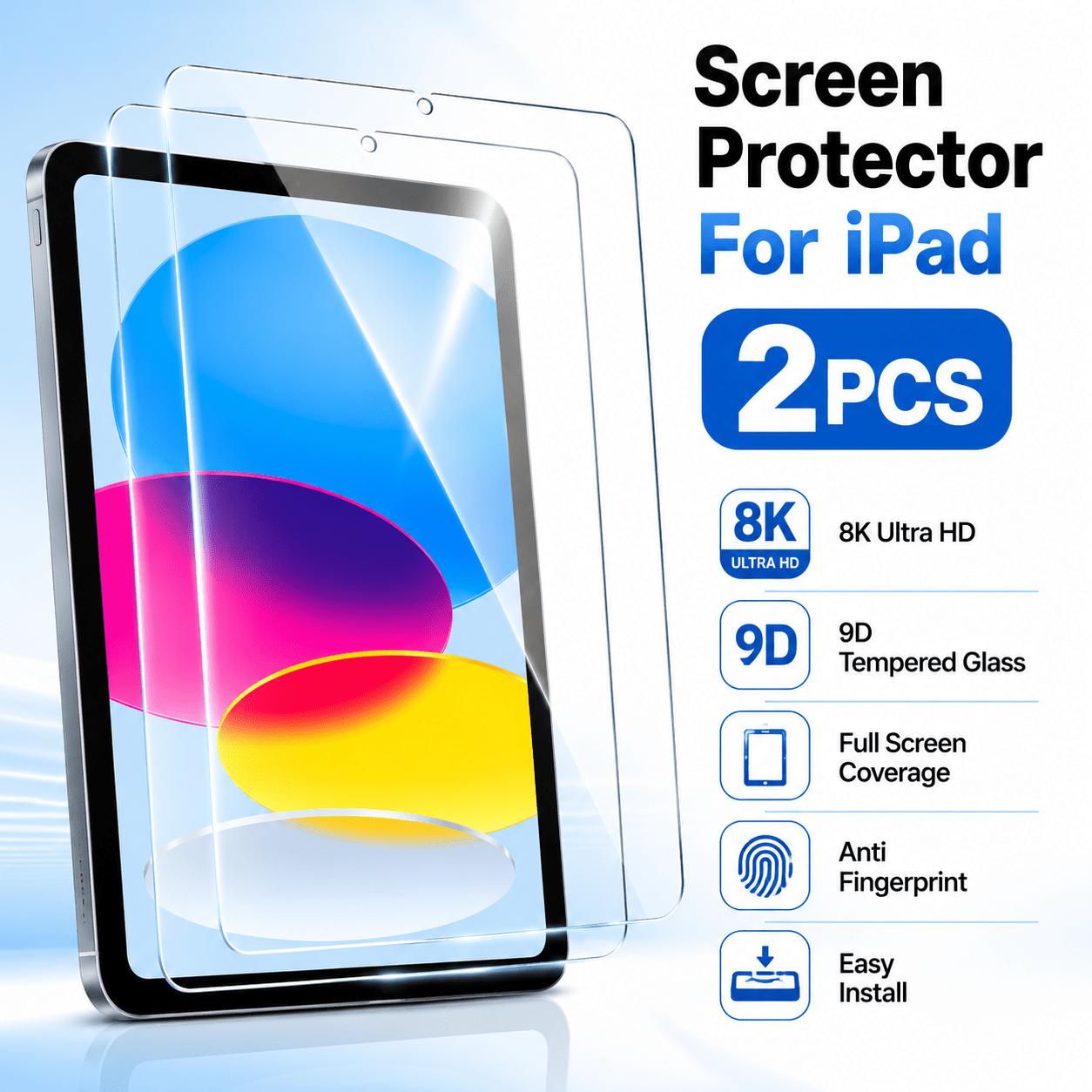 TEMU 2pcs 9d Tempered Glass Screen Protector For Ipad .9 2022, For Ipad Air 11 2024, For Ipad Pro 11 2024, Mini 6/7, 8k Protective Film, Scratch