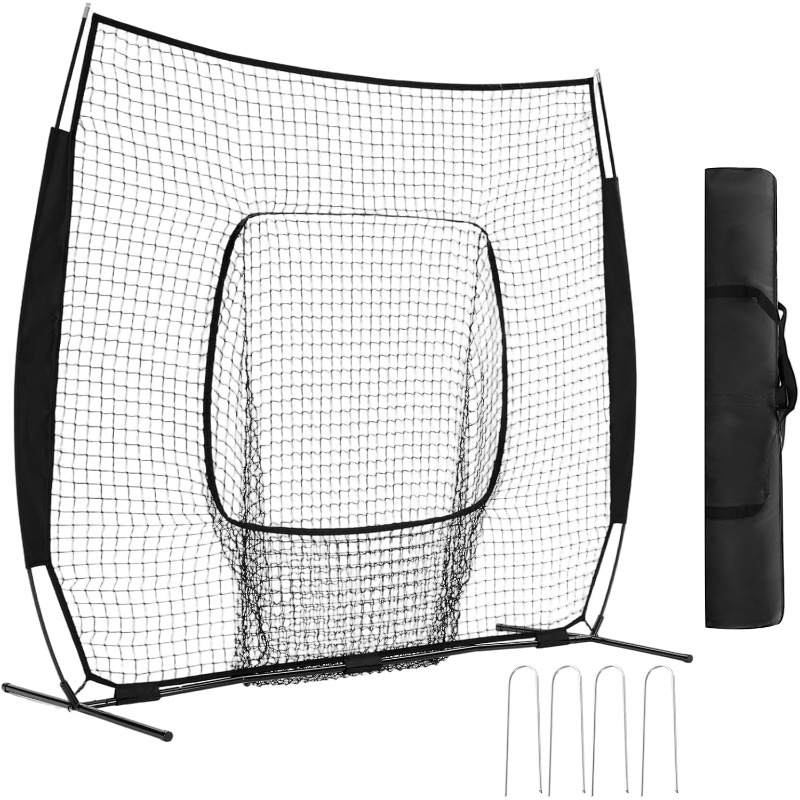 7 ft x 7 ft Baseball Softball Training Net with Arch Frame, Carry Bag, and Batting Area, Multiple Colors Available