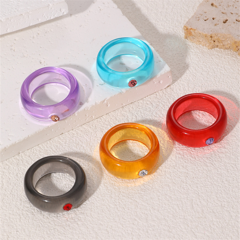 5pc Sweet & Cool Rhinestone Acrylic Ring Set