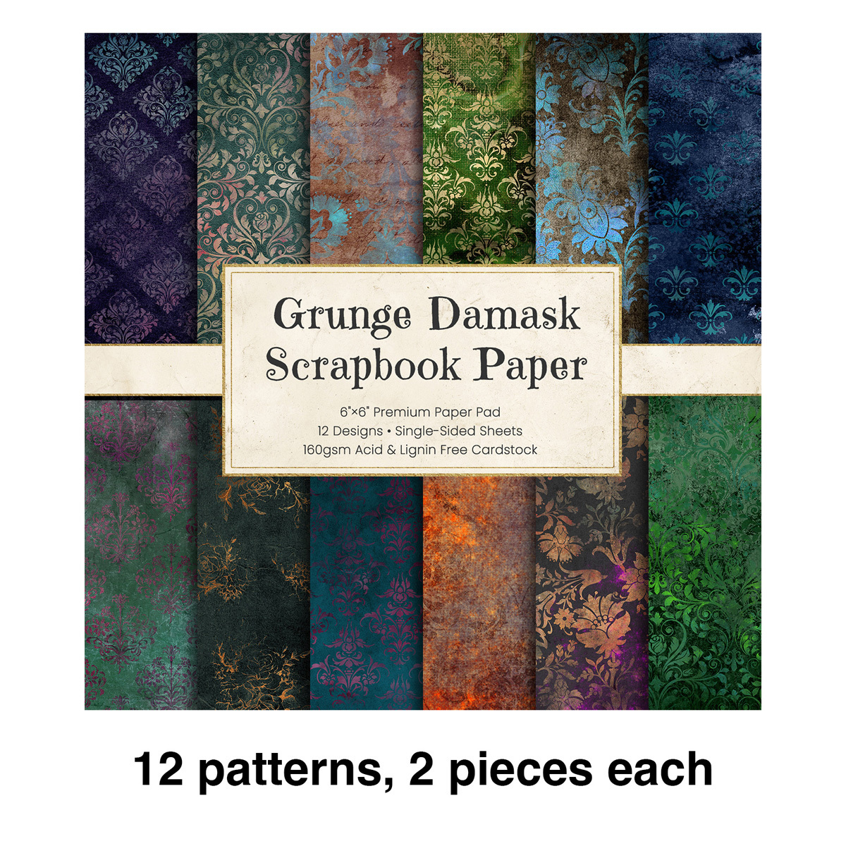 TEMU Bloc de papier vintage grunge damas pour scrapbook, 12/24/36 feuilles, 6'X6', papier cartonné de qualité supérieure pour junk journal, création