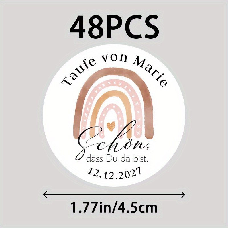 Image of Customized 48/96 Name Stickers, German "danke Für Die Tolle Zeit!" Taufe Von" Stickers, Guest Gift Stickers, For Gift Tags Baptism Communion Confirmation Name