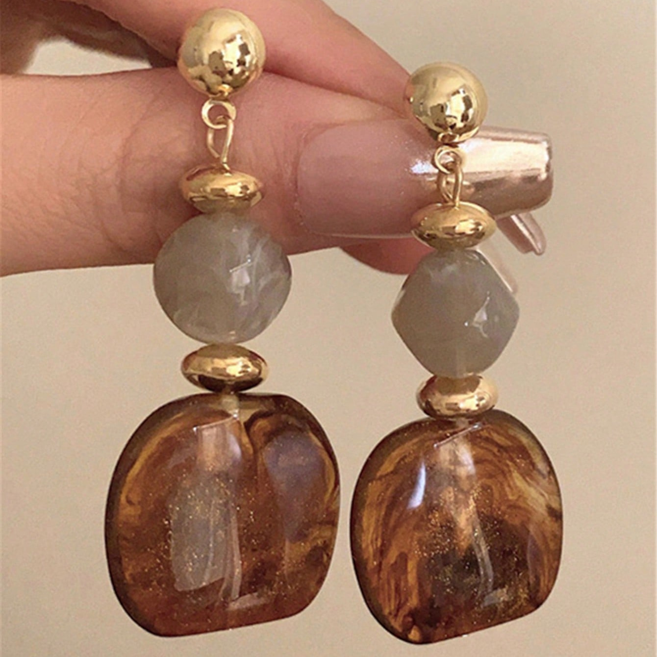 TEMU 2 piezas de aretes MANFANST chapados con cuentas de degradado difuminado vintage - de brumosa estilo retro de Hong , adecuados para uso diario,