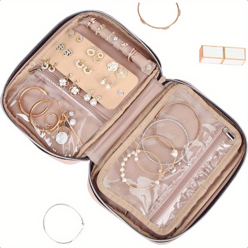 travel jewelry organizer portable storage case for earrings rings necklaces bracelets pink Product details 5