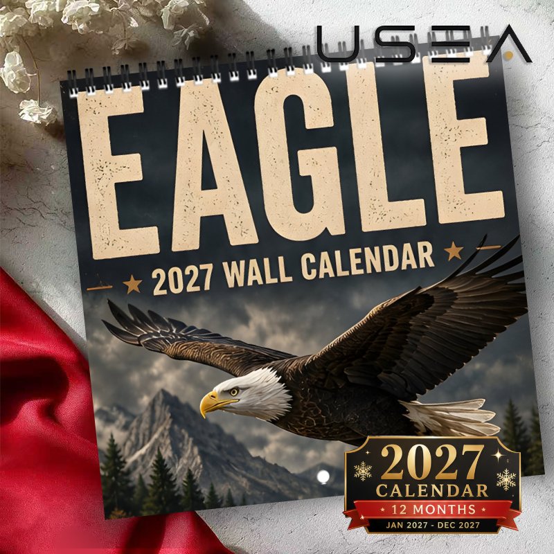 TEMU 2027 Wall Calendar, 12-month Yearly Hanging Calendar 8.3x8.3 Inch Square, Twin Wire Spiral Binding, Large Blocks, Bald Eagle Wildlife Decor,