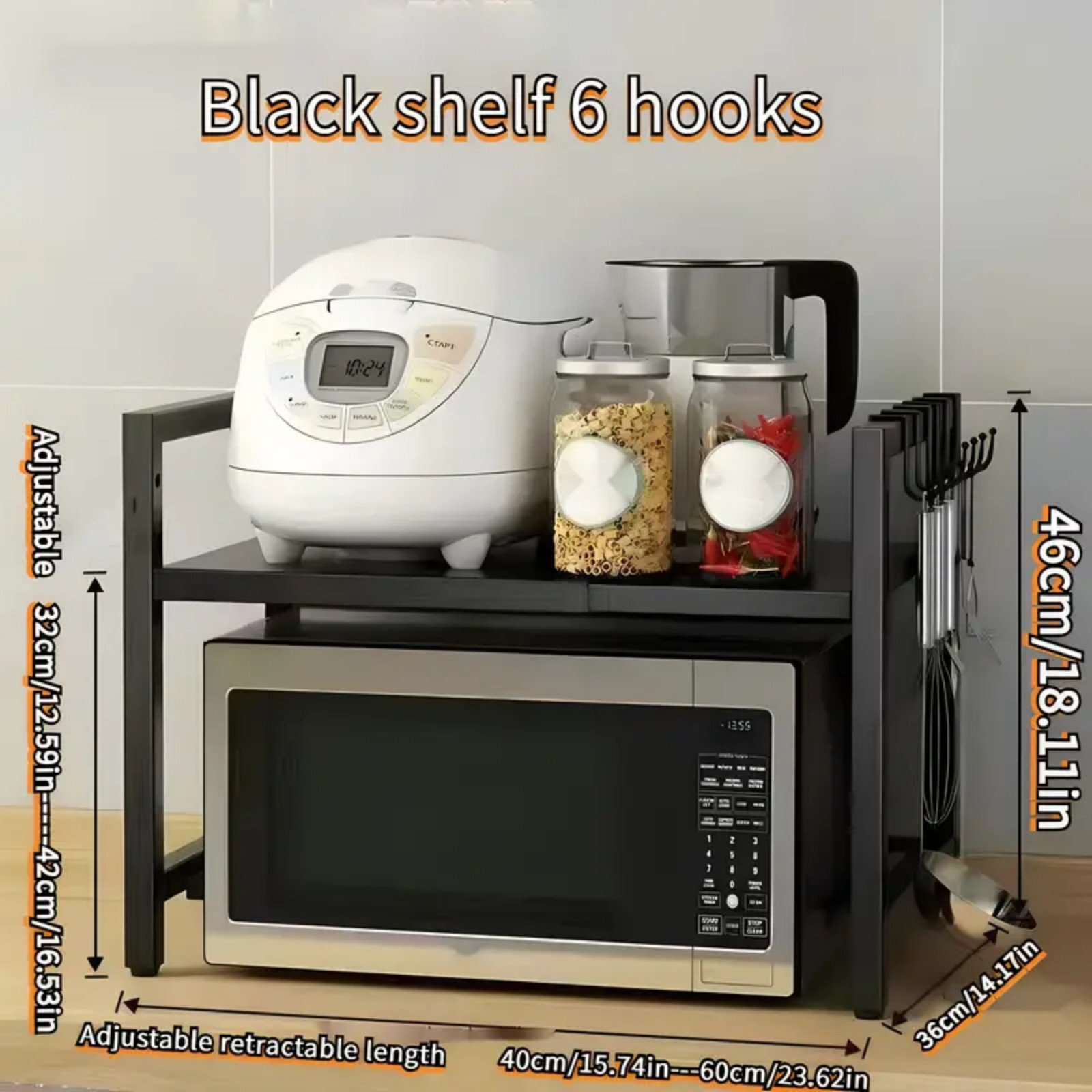 TEMU Metal | Multi- Functional 1pc Multi- Functional Metal Storage Rack Shelf Extendable Kitchen Rice Cooker Rack, Microwave Oven Rack, Air Fryer