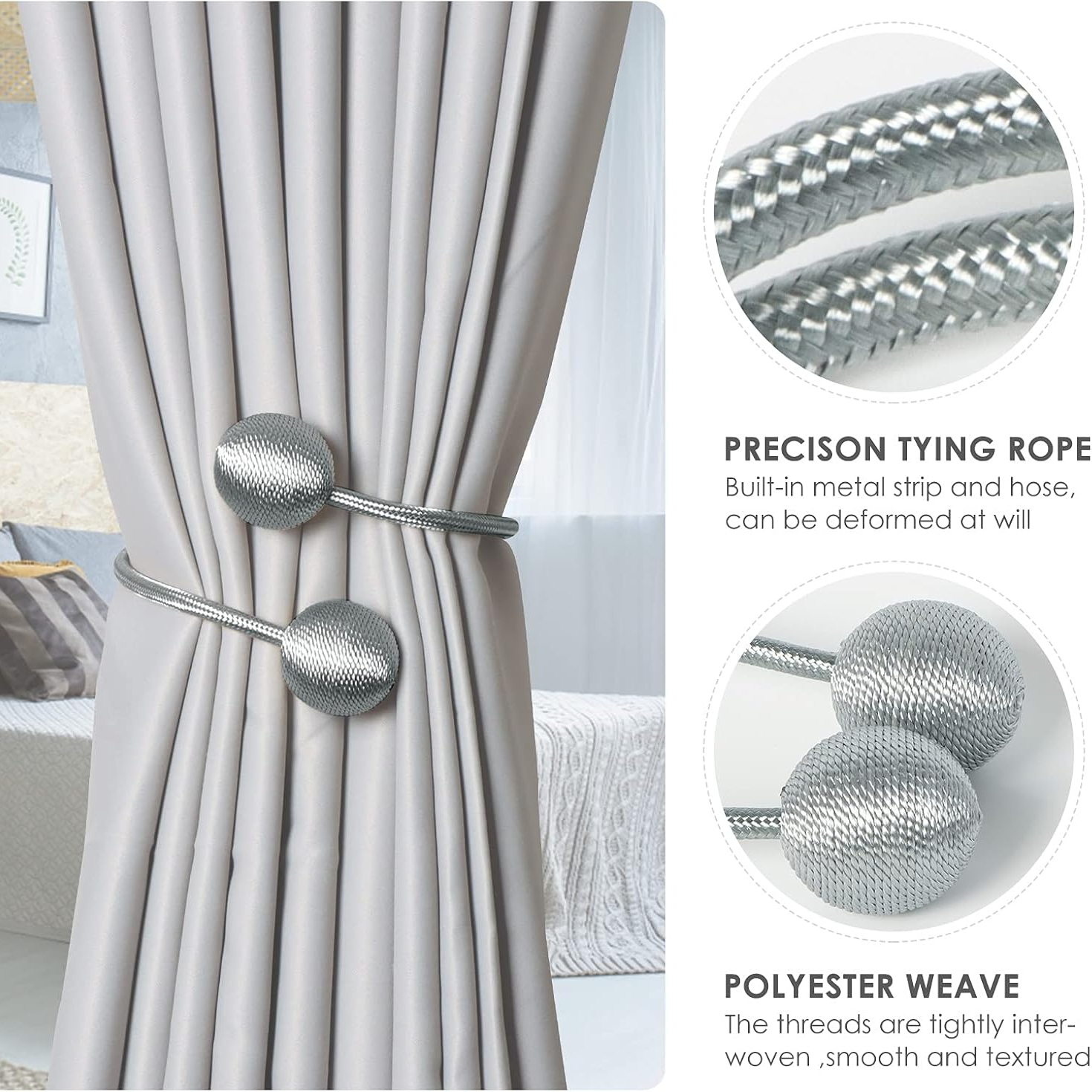 6 DIY High-Quality Nordic Style Curtain Strings, Featuring Woven Design and Durable Materials for Fixing Curtains, Suitable for Thin or Thick Curtains, Perfect for Decorating Bedroom, Living Room, Kitchen, and Office Curtains.