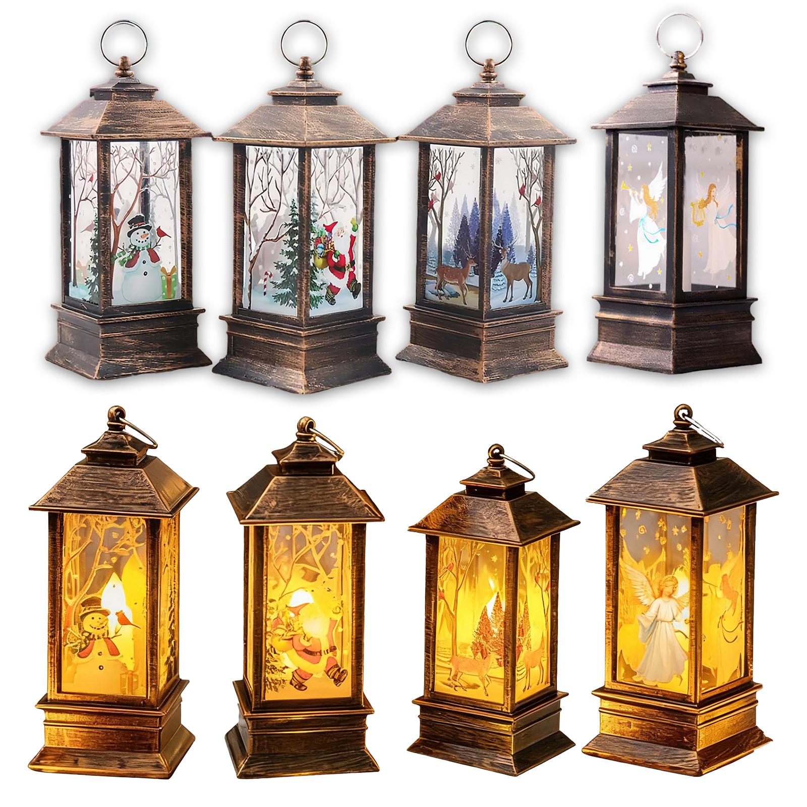 TEMU Set Of 4 Festive Christmas Lanterns, Indoor Romantic Space Effect- Includes 4 Different Styles Of Shapes, For Indoor Decoration, Batteries,