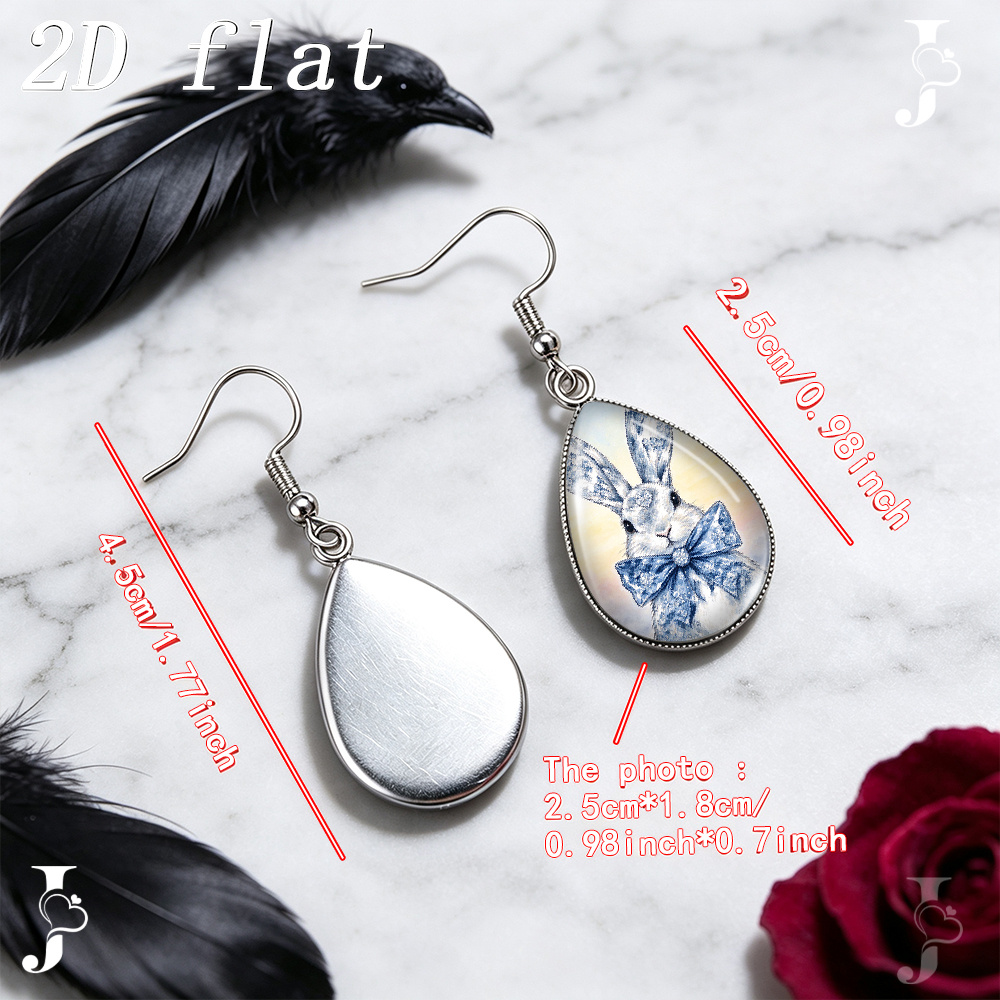 Blue White Snowflake Rabbit Bow Pattern Dangle Earrings