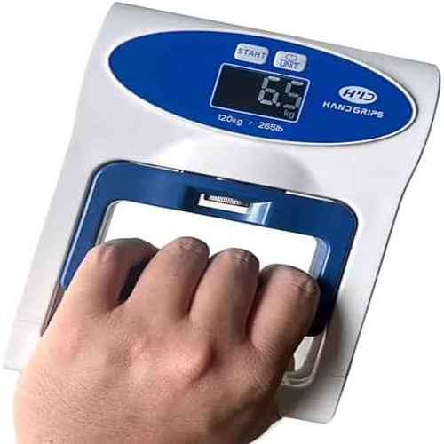 grip strength dynamometer hand grip tester trainer 265lbs 120kg sensor for home fitness gym battery powered abs material white