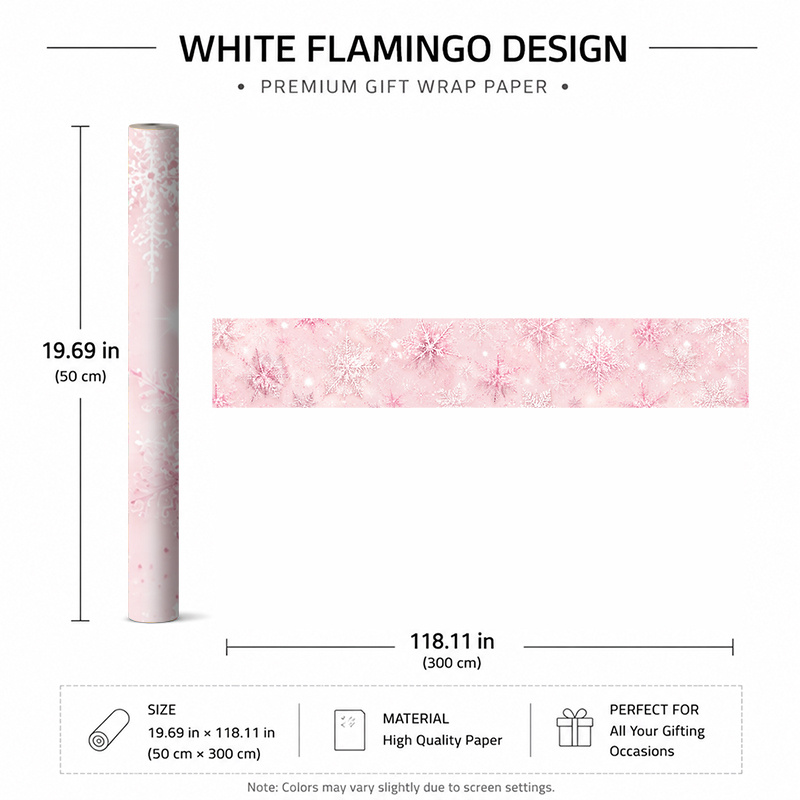 TEMU 1 Rouleau 50x300cm (19.7x118.1in) de Noël pour Fête des Fêtes, Papier d'Emballage Cadeau d'Hiver avec de Neige Roses Élégants sur Fond Doux, ,