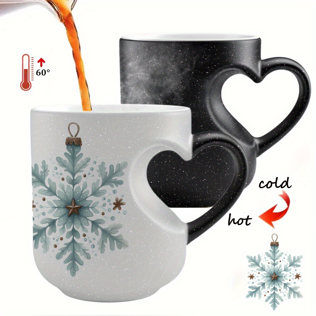 1pc   changing mug temperature sensitive cup with hot cold reveals pattern elegant winter snowflake pine design in pastel colors teal gray white black beige ideal christmas birthday valentines gift ceramic coffee cup for hot cold drinks   home office or party use recyclable durable ideal for coffee tea hot chocolate   large coffee mug 4