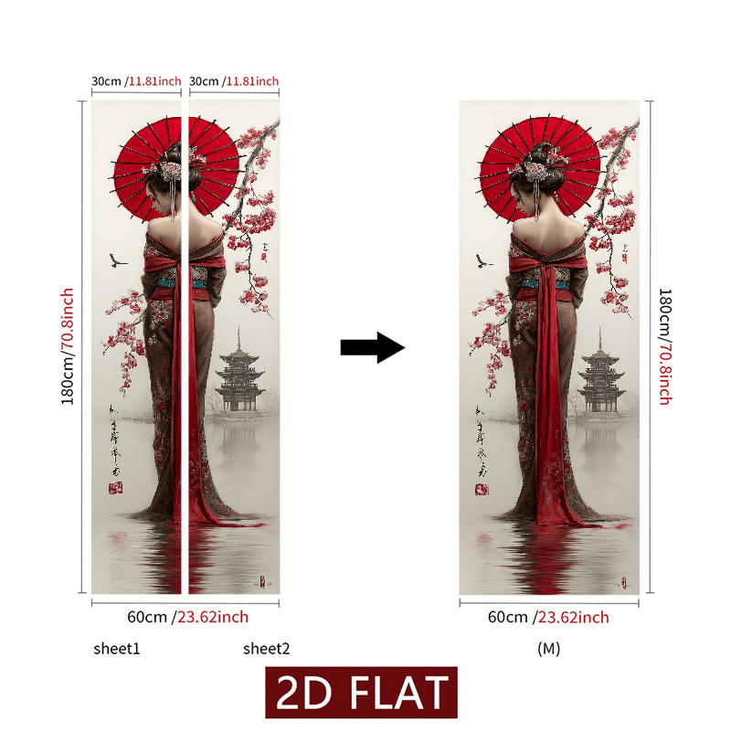 TEMU 1 Paire d'Autocollants Muraux Geisha Japonaise et - Compatible avec la Décoration Thématique Japonaise - Papier Peint PVC avec Geisha