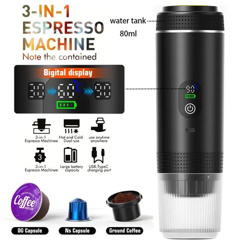 portable 3 in 1 espresso machine with 20bar high pressure usb powered espresso maker operation compatible with nespresso capsules ground coffee compact for office camping