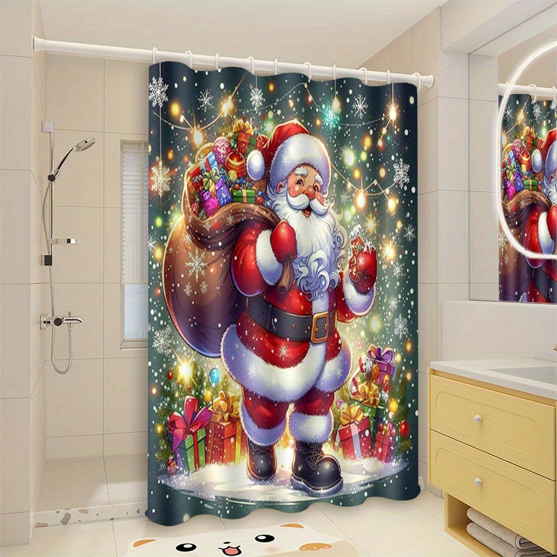 TEMU 2d Flat, Jit1pcs Simple Christmas Gnome Pattern 2d Curtain, High-end Elegant Bathroom Curtain Shower Curtain, Shower Curtain Home Decoration