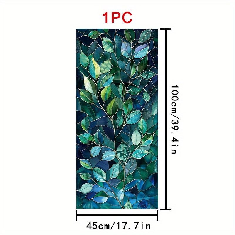 TEMU 1 Rouleau de Film de Verre Multicolore 2D Plat Feuilles Vertes, Matériau pour Animaux, Film de Fenêtre Décoratif d'Adsorption , Autocollant de