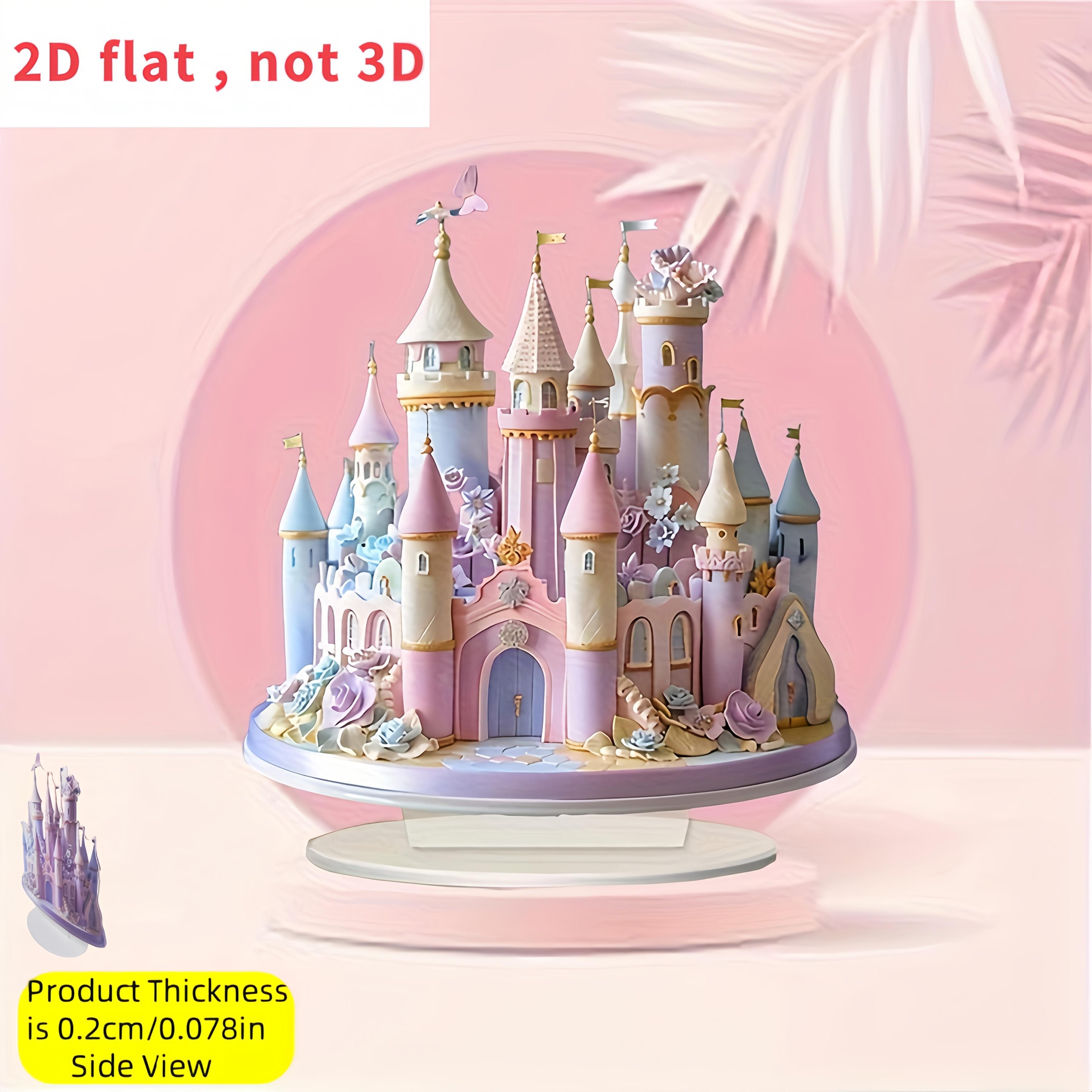 TEMU Adorno de acrílico 2D con base, estampado 2D - Diseño de princesa rosa-, para las . Exhibidor de escritorio multicapa para ocasiones festivas.