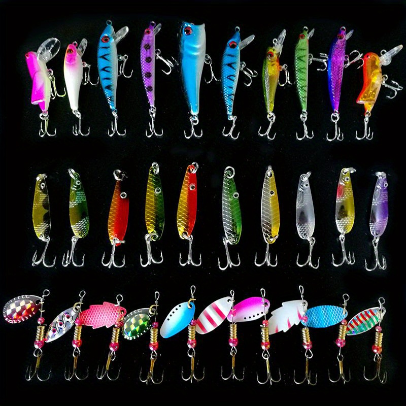 

30pcs Fishing Lures Kit - Premium Abs & Iron Spinner Baits, Spoon Lures, Hard Baits, Crankbaits For Bass, Trout, Crappie, Fishing - Long-, , And