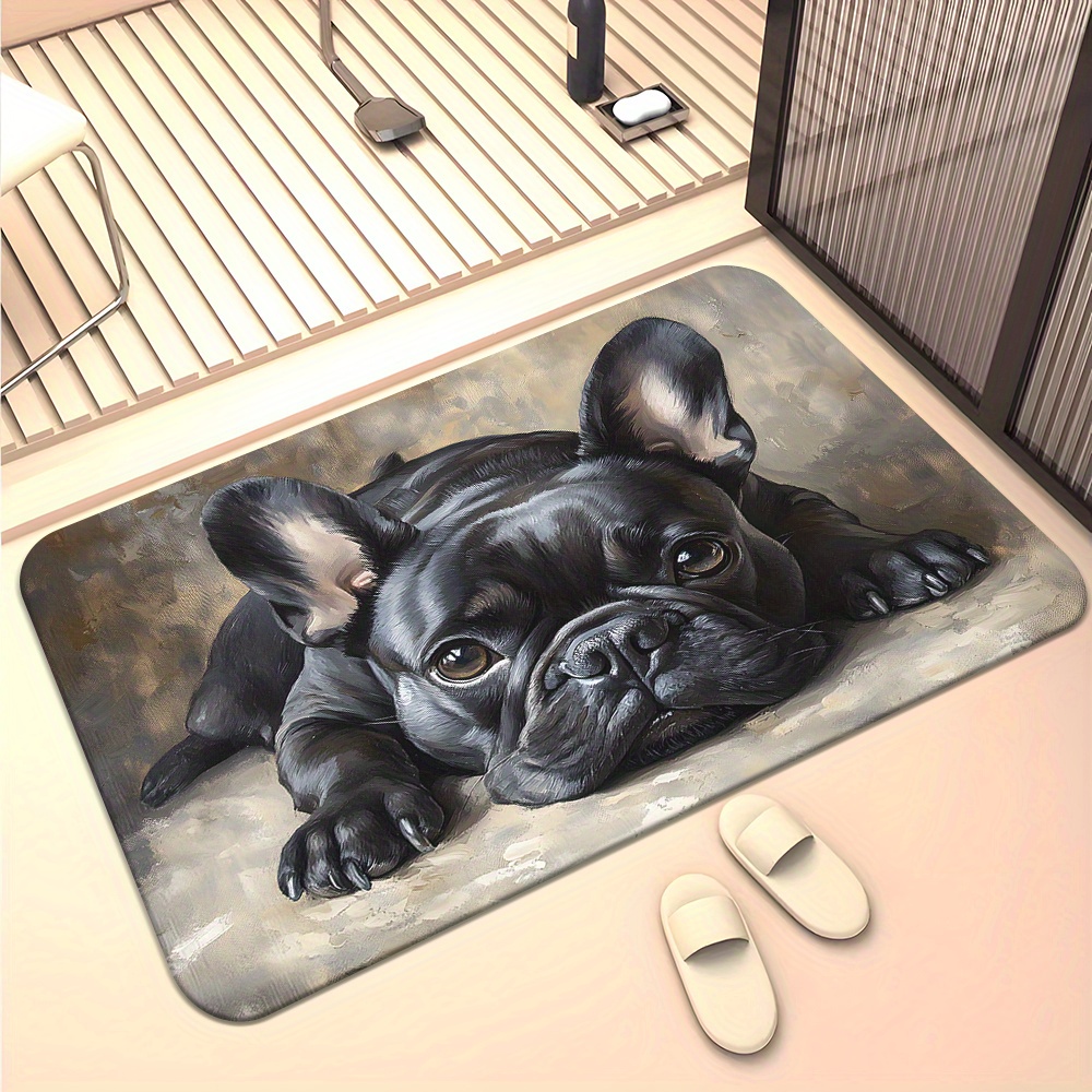 TEMU 1pc, French Bulldog Cute Dog Carpet Hd Printed Door Mat, Non-slip Bathroom Floor Mats, Microfiber Absorbent Machine Washable Polyester Rug For