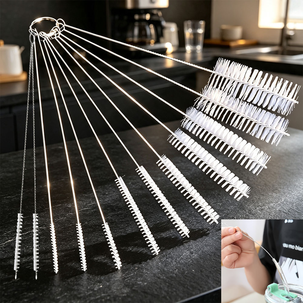 TEMU 12pcs Straw Cleaning Brush Set: Features Various Brush Head Sizes, Flexible Stainless Steel Handles, And Soft, Reusable Bristles. Suitable For