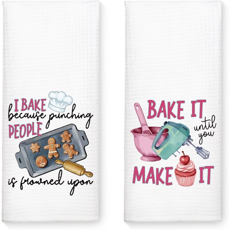 

2pcs Funny 'baking Hitting Is Frowned ' Kitchen Towels - Polyester, Machine Washable, & Home Decor, 18x26 Inches