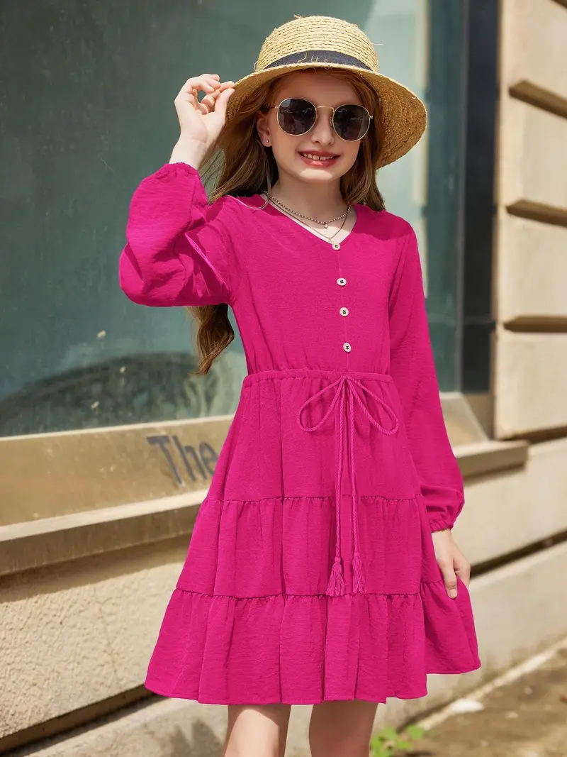 tween girls dresses fall long sleeve v neck waist tie ruffle - Temu tween girls dresses fall long sleeve v neck waist tie ruffle - Temu