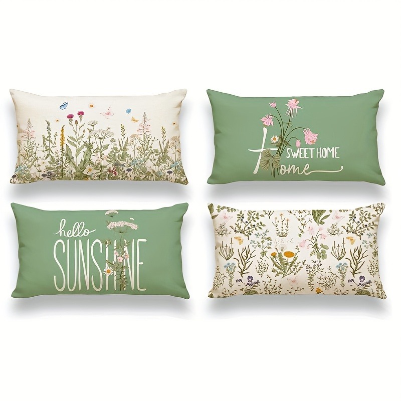 TEMU 4 housses de coussin lombaire décoratives de ferme - Fleurs avec motif "", housses de coussin de chambre à coucher, design esthétique moderne -