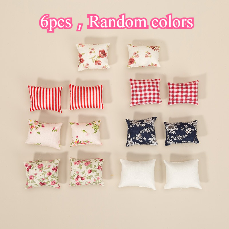 Image of 6pcs Random Color, Dollhouse Mini Furniture Model Fabric Flower Sofa Pillow, Cute Decoration, Great Gift