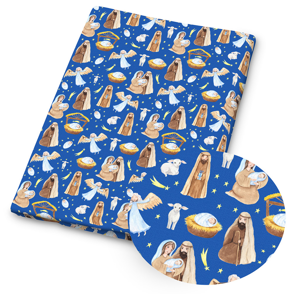 TEMU 1pc Christmas Nativity Print Fabric - 59 X 19.68 Inches (150 X 50cm) Pre-cut Polyester Fabric - Suitable For Sewing, Scrapbooking, Tablecloths,