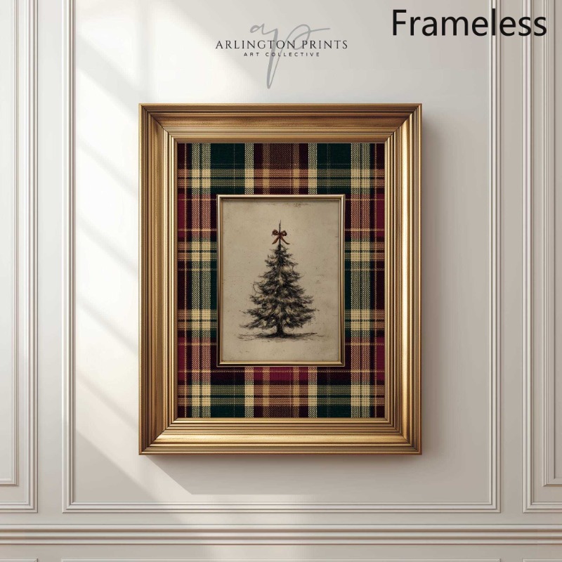 TEMU 2d Flat, 1pc Vertical Modern Minimalist Christmas Tree Wall Art - Frameless Plaid Background Printable Suitable For Living Room, Bedroom, Office