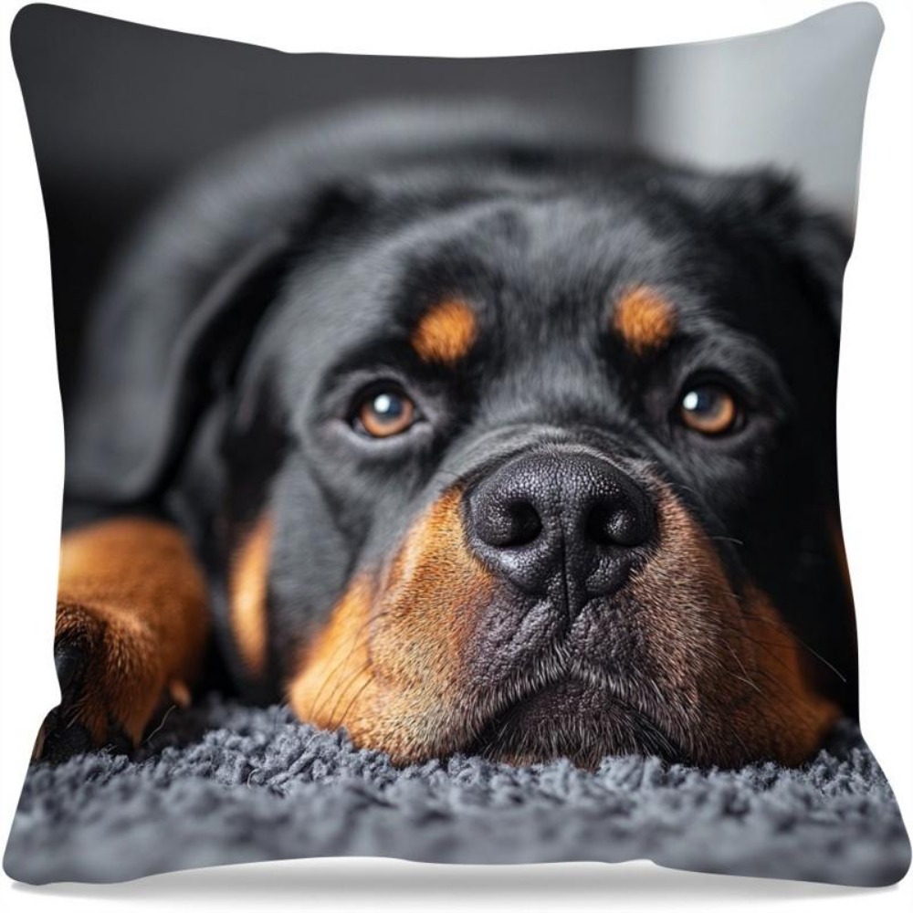 TEMU 1pc Rottweiler-themed Short Plush Pillow Cover, 44.96 Cm X 44.96 Cm, Single-sided Print, Soft Polyester, Zipper, Machine Washable - Suitable For