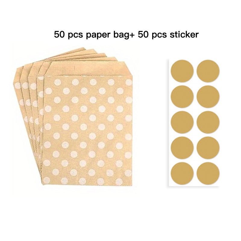 TEMU 50pcs Paper Gift Bags With Stickers | 18x13cm Cute And Versatile Pouches For Parties, Weddings, Birthdays