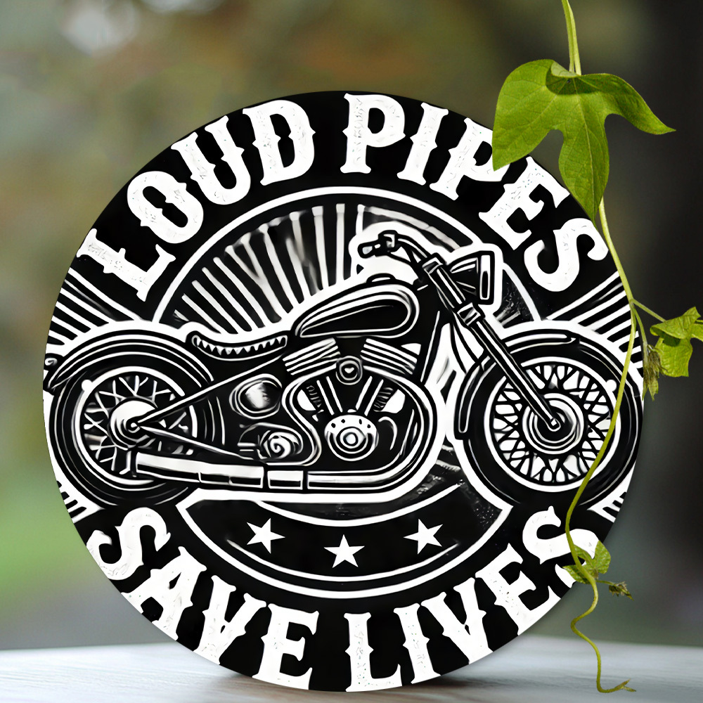 

1pc Vintage Motorcycle "loud Pipes Save Lives" Round Aluminum Sign - 7.8x7.8 Inch, Black & Wall Art With Design For Home, Bar, Cafe, Garage Decor, 2d, Room Decor