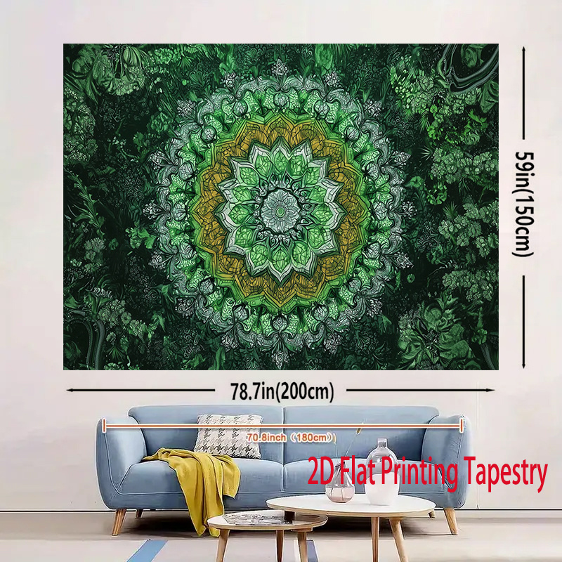 TEMU 2d Flat - 2d Flat - A 2d Flat Printed Tapestry Featuring A Single Green Botanical Mandala Design, Perfect For Ethereal Meditation And Spiritual