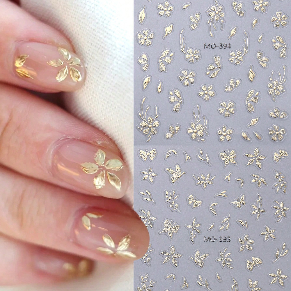 

Lot de 2 Autocollants d'Art d'Ongle en Feuille 3D de Luxe - Feuille & Floral Auto-Adhésifs pour DIY, Pétales et de Sakura Métalliques, Autocollants pour Ongles