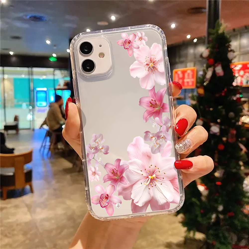 Custodia Iphone Pretty Flower Personalizzata Custodia Gel Personalizzata Per IPhone - Design Fiore Trasparente, Compatibile Con Molti Modelli (6-15 Pro Max) Wireless Charging - Foto 4