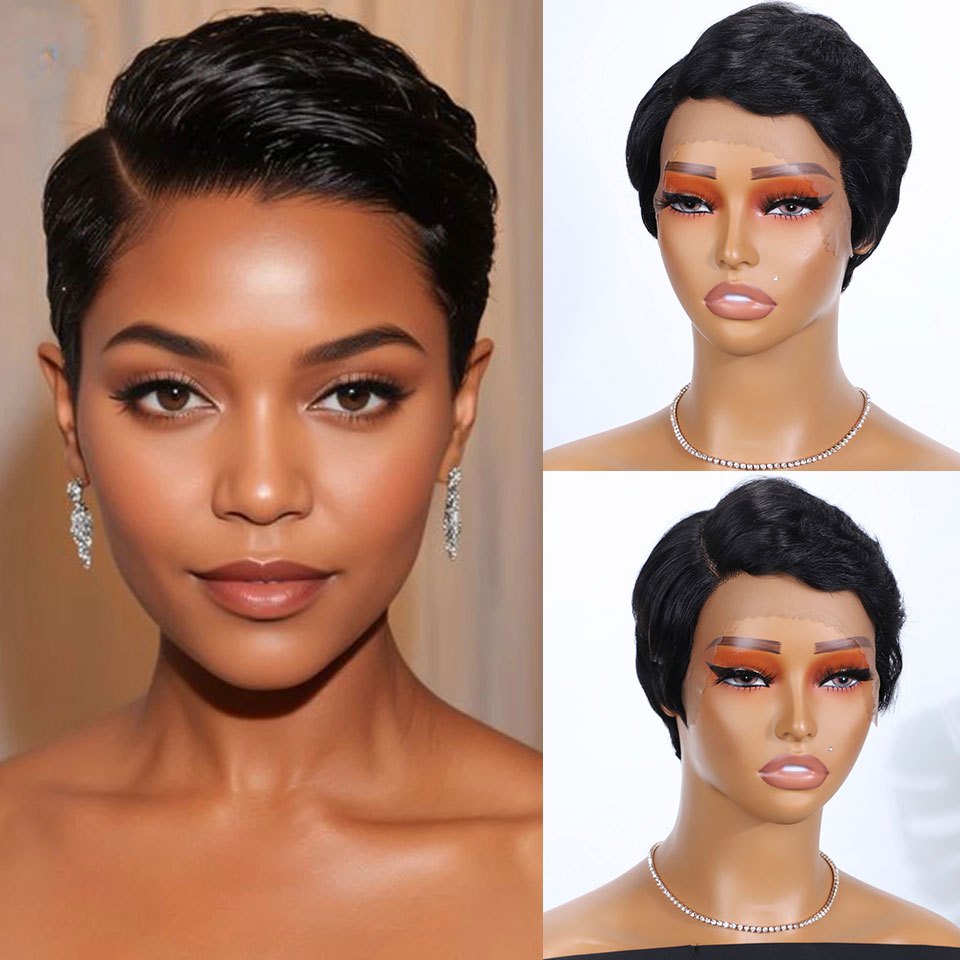 TEMU Brown Short Cut Human Hair Wig - Transparent Lace Front With C-part/center Part, 130% Density Bob Wigs For , Straight Hairpiece With Hairline (no Glue/rice Paste) - Human Hair Wigs