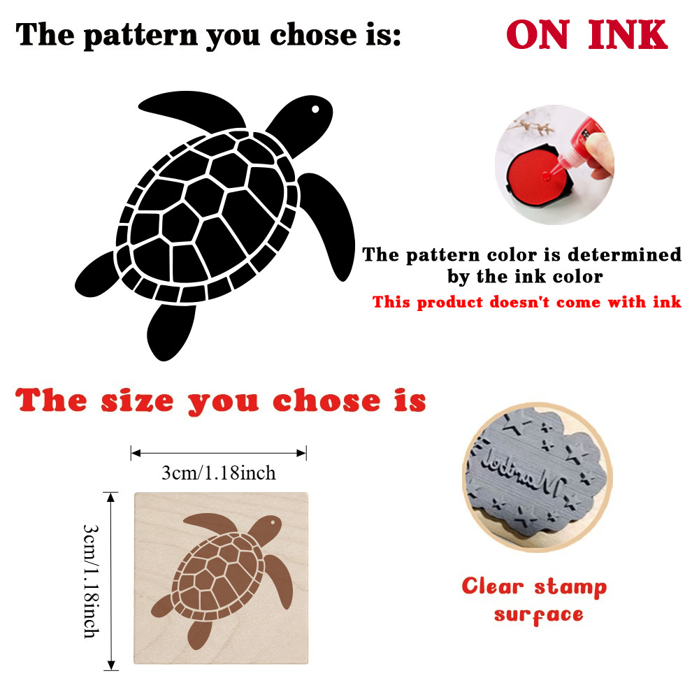 Vintage Turtle Square Wooden Rubber Stamp, Perfect for Crafts