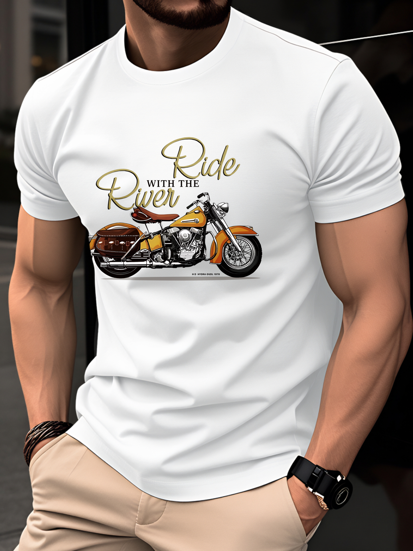 T-Shirt Homme Moto Vintage 100% Coton T-Shirt Homme 100% Coton, Haut Léger Manches Courtes Été, Coupe Slim Tendance Col Rond, Respirant Jeunesse Décontracté Polyvalent Vintage Imprimé Graphique Moto Anglais, Style Urbain