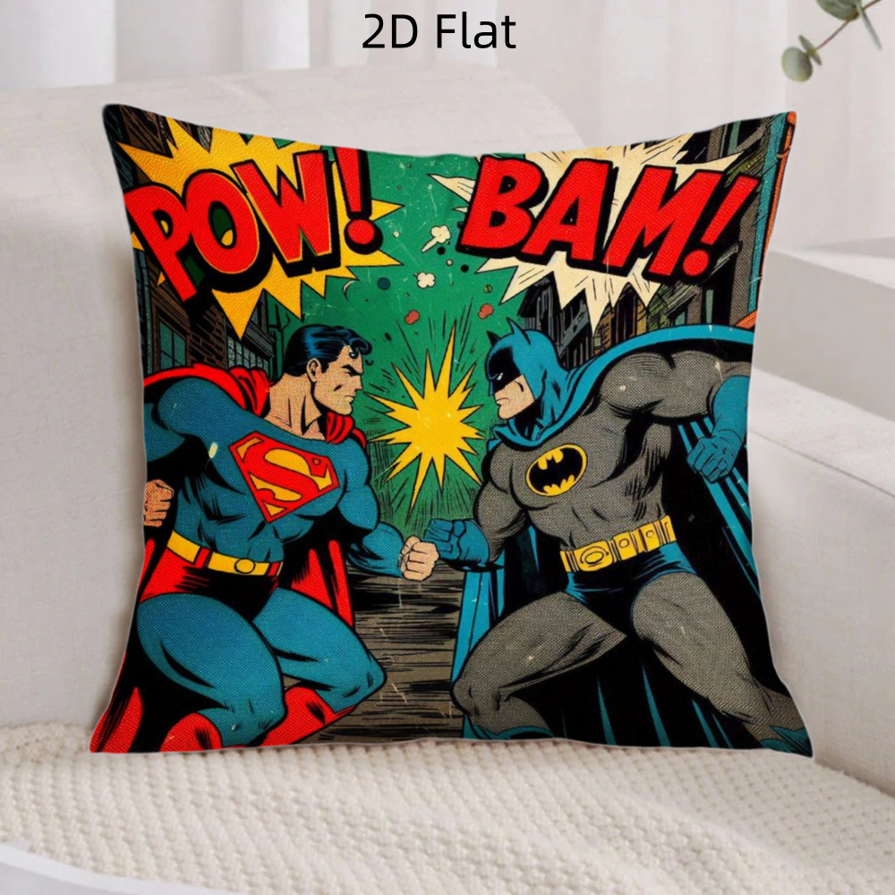 TEMU 2d Flat 1pc Comic Superman Batman Short Plush Pillow Cover Pillow Case Cushion Cover Double-sided Printing Zipper Closure Sofa Living Room