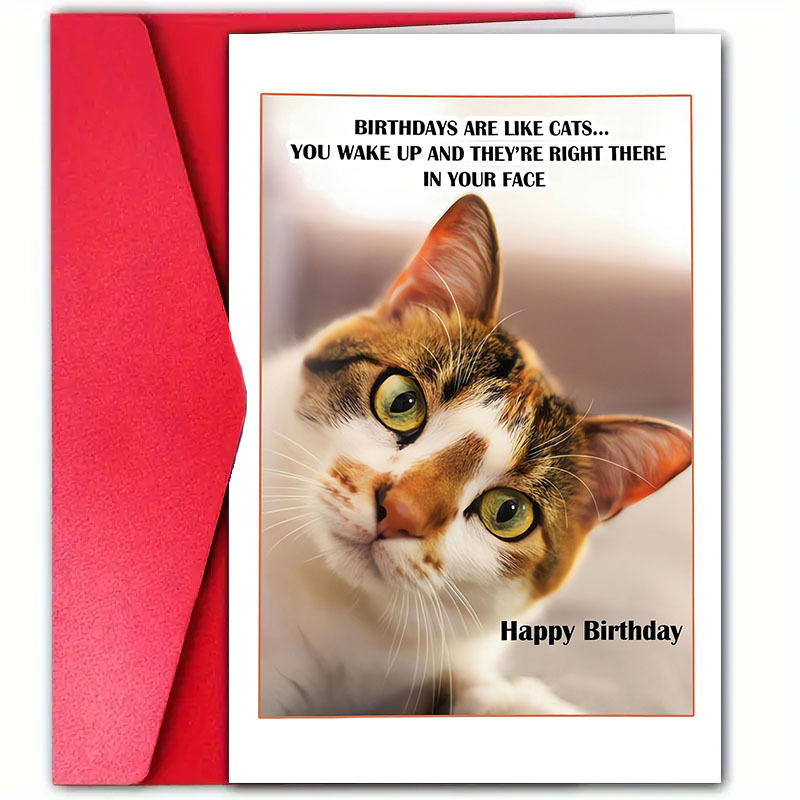 TEMU A Humorous Birthday Card With An Envelope, Measuring 12cm X 18cm, Perfect For Pet Owners Have Cats Or Dogs, As Well As , Parents, , And