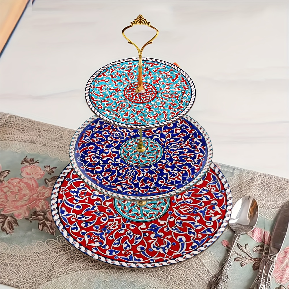 1pc 3-Layer Wooden Display And Serving Tray with Turkish Islamic Art Style Design Patterns, Perfect for Wedding, Birthday, Easter, Thanksgiving, Valentine'S Day, Mother'S Day, Independence Day, Eid Al-Fitr, Christmas