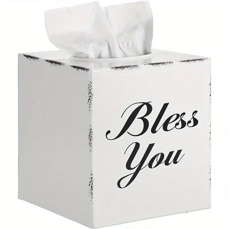 tissue box cover decorative cube holder with open bottom elegant text for living room bathroom office tabletop housewarming wedding gift white office accessory accessory sleek home decor item interior design enthusiasts Product details 0
