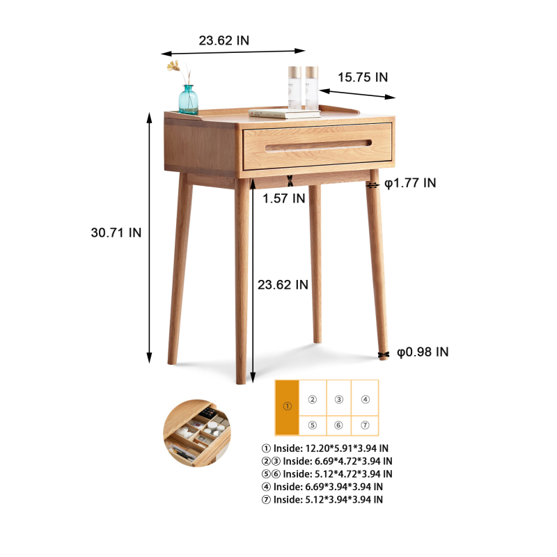 Table Drer Table Desk Top Table Drer Compact Drer Accories Storage Width 23.62inch Storage Drawer