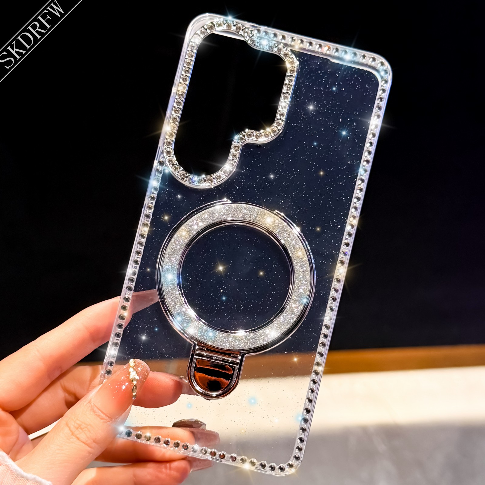 TEMU Phone Case: Latest Ins-style -bling Rhinestone Frame With Glitter, Magnetic Stand, And Imd Process Phone Case For Galaxy A55 A35 A15 A56 A36 A26
