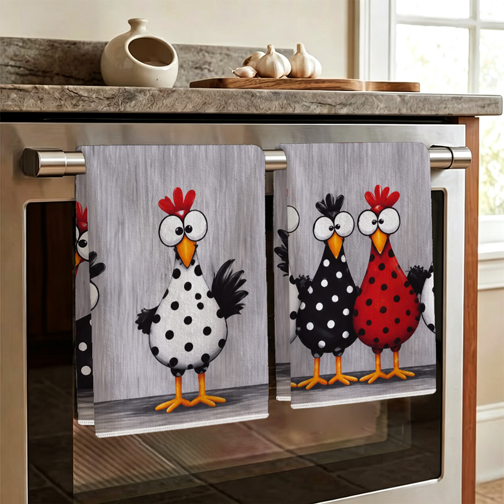 TEMU 2pcs Torchons de cuisine tacheté drôles, motif de de dessin de style peinture à l'huile, microfibre douce, cadeau de pendaison de crémaillère
