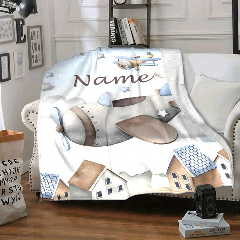 Reversible Airplane-Themed Personalized Blanket, Soft & Machine Washable