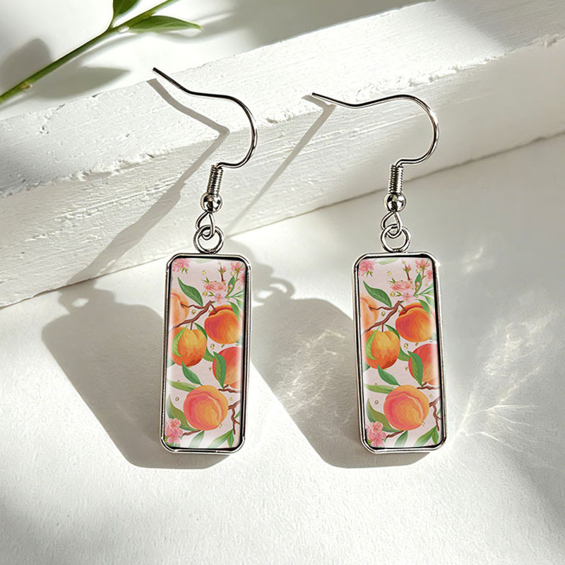 Pink Peach Fruit Blossom Branch Stainless Steel Drop Earrings, Unisex