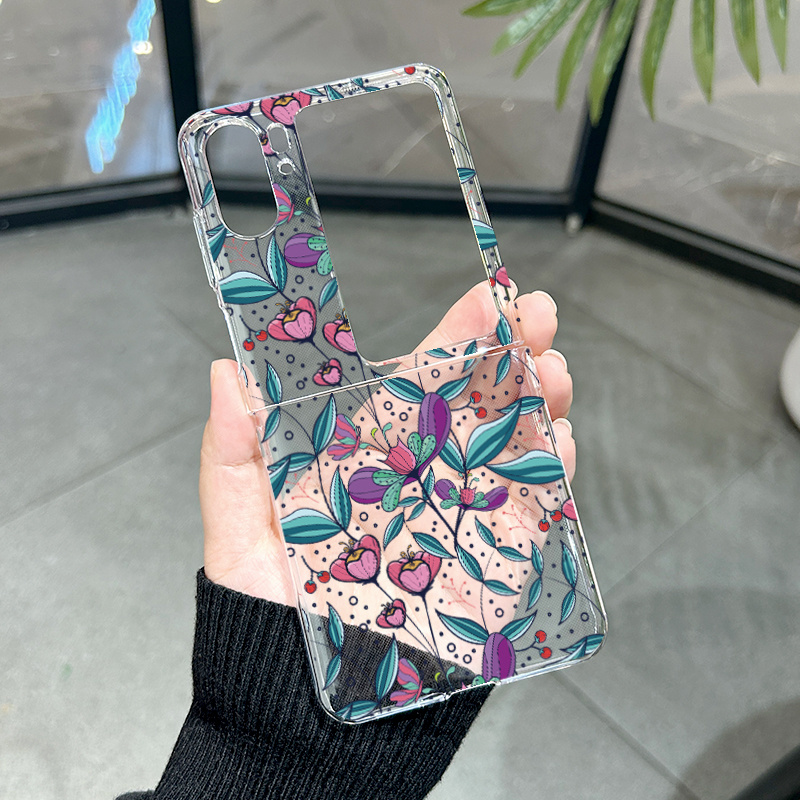 TEMU Phone Case - A Design Featuring Floral And Leaf Prints, Ideal For The For Oppo / N2 Flip Hard Transparent Phone Case