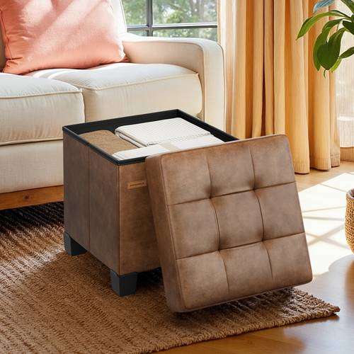 storage ottoman cube ottoman with legs footstool footrest 10 gal 37l synthetic leather for bedroom living room dorm