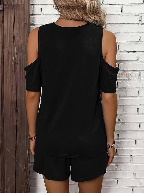 Conjunto de Piezas con Estampado , Camiseta de Manga Corta y Pantalones Cortos, Ropa de Mujer